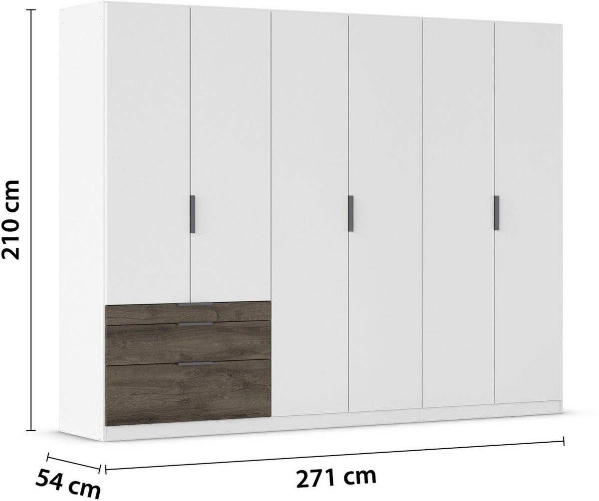 DREHTÜRENSCHRANK in Weiss, Eiche dunkel  - Eiche dunkel/Weiss, Basics, Holzwerkstoff/Metall (271/210/54cm) - Boxxx