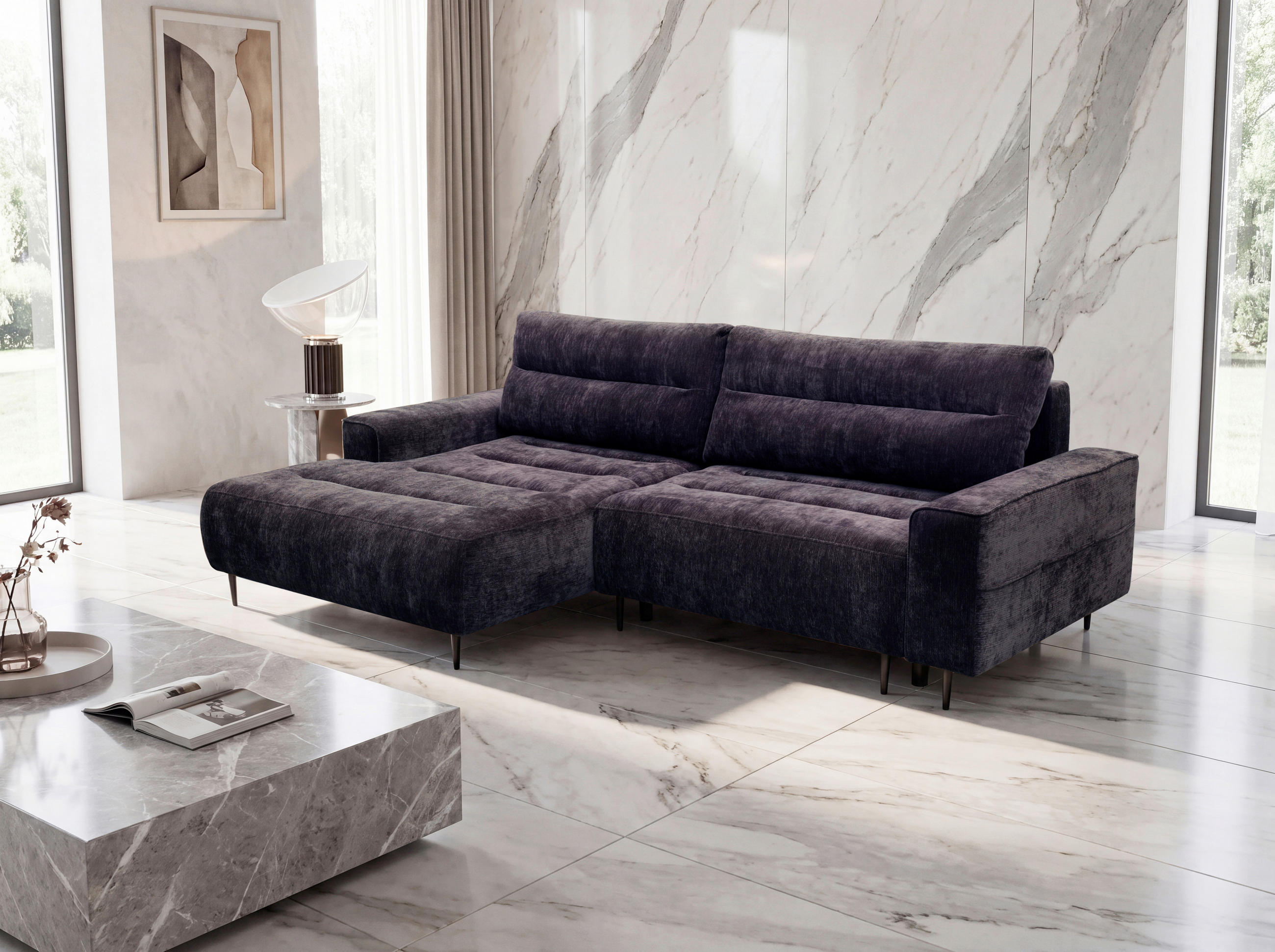 ECKSOFA PABLO Brombeere Struktur Rückenkissen, Bettkasten  - Brombeere/Schwarz, Design, Holz/Textil (160/260cm) - MID.YOU