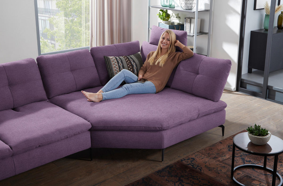 ECKSOFA in Flachgewebe Lila  344/157 cm  - Lila/Schwarz, Design, Textil/Metall (344/157cm) - Chilliano
