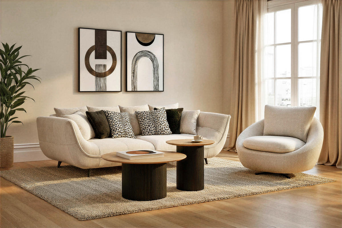 POHOVKA BIG SOFA, textil, krémová, černá, bílá - bílá/tmavě hnědá, Design, kov/textil (275/80/123cm) - Stylife