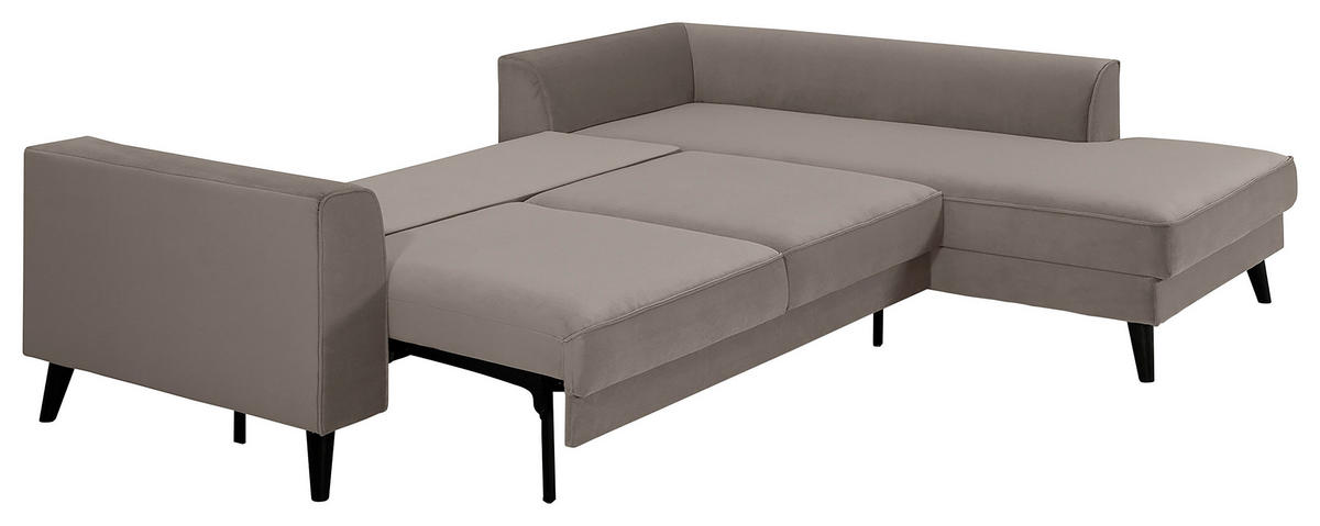 ECKSCHLAFSOFA  mit seitenverkehrt erhältlich, Schlafen auf Sitzhöhe, Hocker erhältlich, Rücken echt, Armteil links, Armteil rechts Velours Taupe  - Taupe/Wengefarben, MODERN, Holz/Textil (277/167cm) - Trendmanufaktur