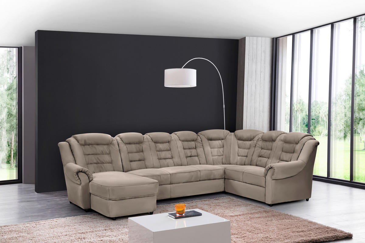 WOHNLANDSCHAFT in Lederlook Hellbraun  - Hellbraun/Schwarz, KONVENTIONELL, Kunststoff/Textil (165/333/216cm) - Livetastic
