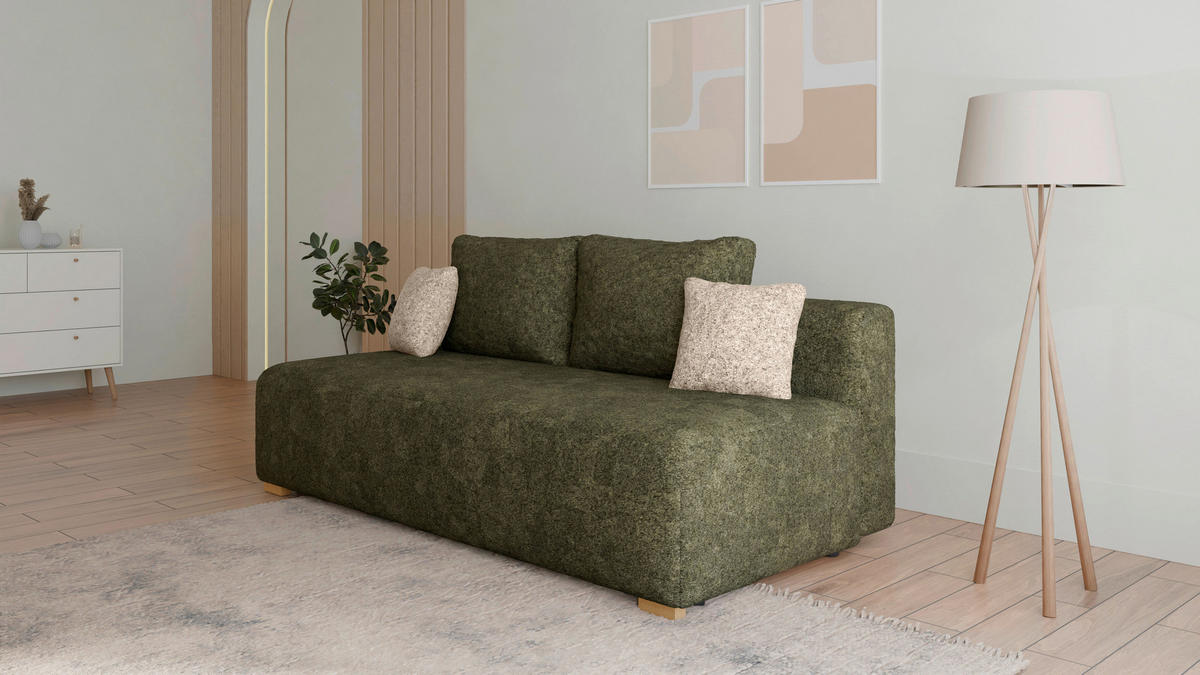 SCHLAFSOFA MOSS Dunkelgrün, Beige  inkl. Rückenkissen, Schlaffunktion, Stauraum  - Dunkelgrün/Beige, Design, Holzwerkstoff/Kunststoff (200/90/100cm) - MID.YOU