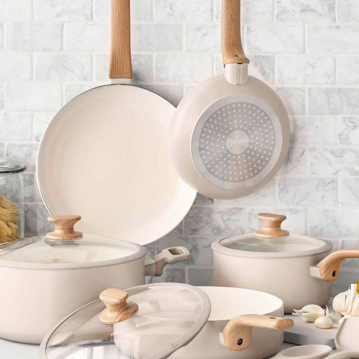 PFANNENSET Essence 2-teilig 26 + 30 cm  - Taupe/Tannenholzfarben, Basics, Kunststoff/Metall (26 + 30cm) - GreenPan