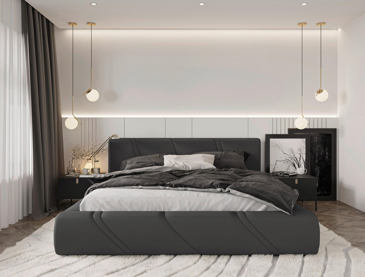 POLSTERBETT 180/200 cm,  in Anthrazit, gepolstertes Kopfteil, Lattenrost, Bettkasten,  - Anthrazit/Schwarz, Design, Holz/Kunststoff (180/200cm) - Chameo
