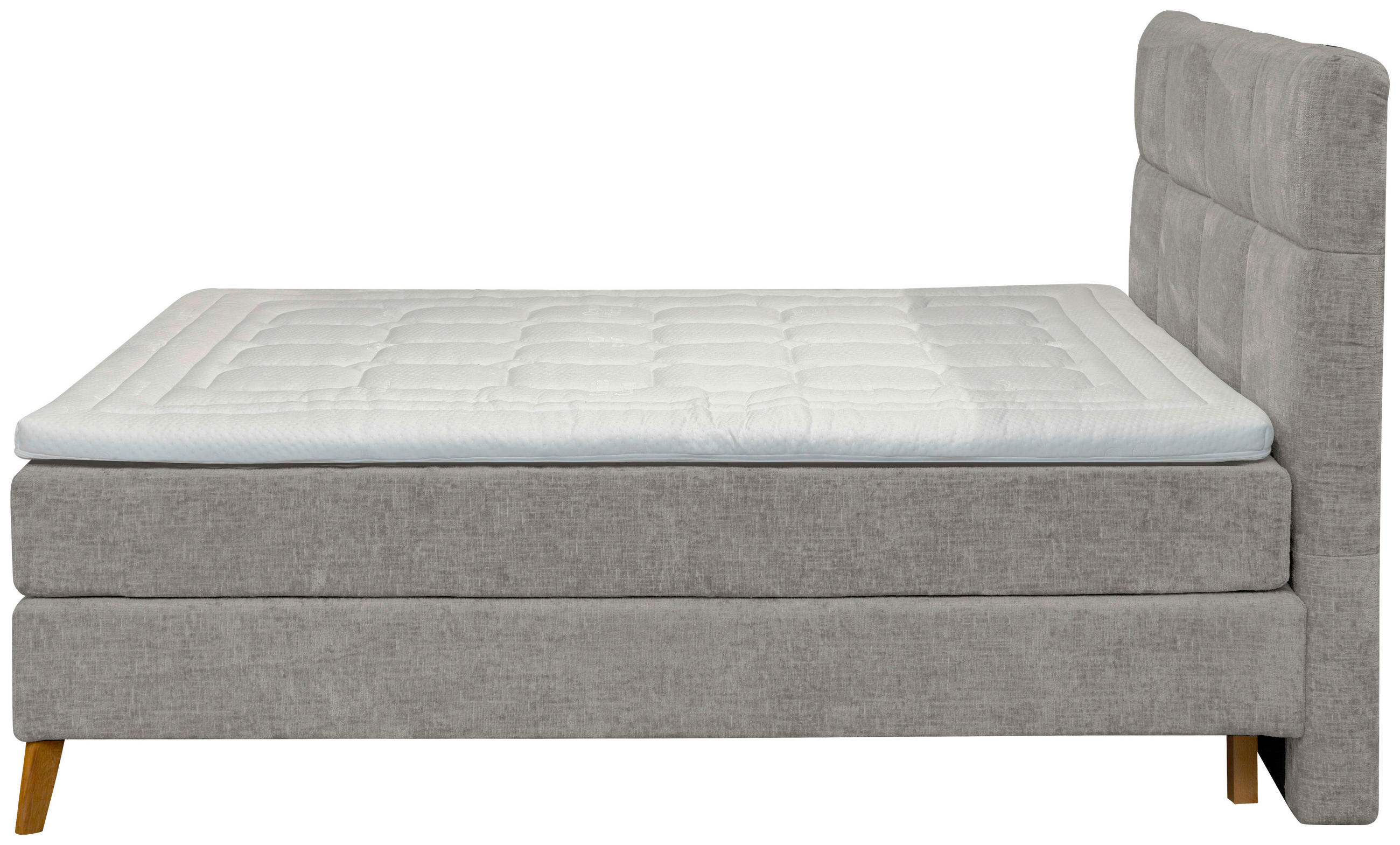 Thumbnail - Carryhome Boxspringbett, Grau, Textil, Buche, massiv, H2 + H3, 7-Zonen, Höhe ca. 20 cm, 180x200 cm, Topper durchgehend, ...
