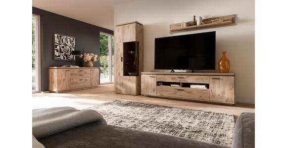 WOHNWAND 3-teilig  in Eichefarben  295/208/50 cm  - Eichefarben/Anthrazit, KONVENTIONELL, Glas/Holzwerkstoff (295/208/50cm) - Cantus