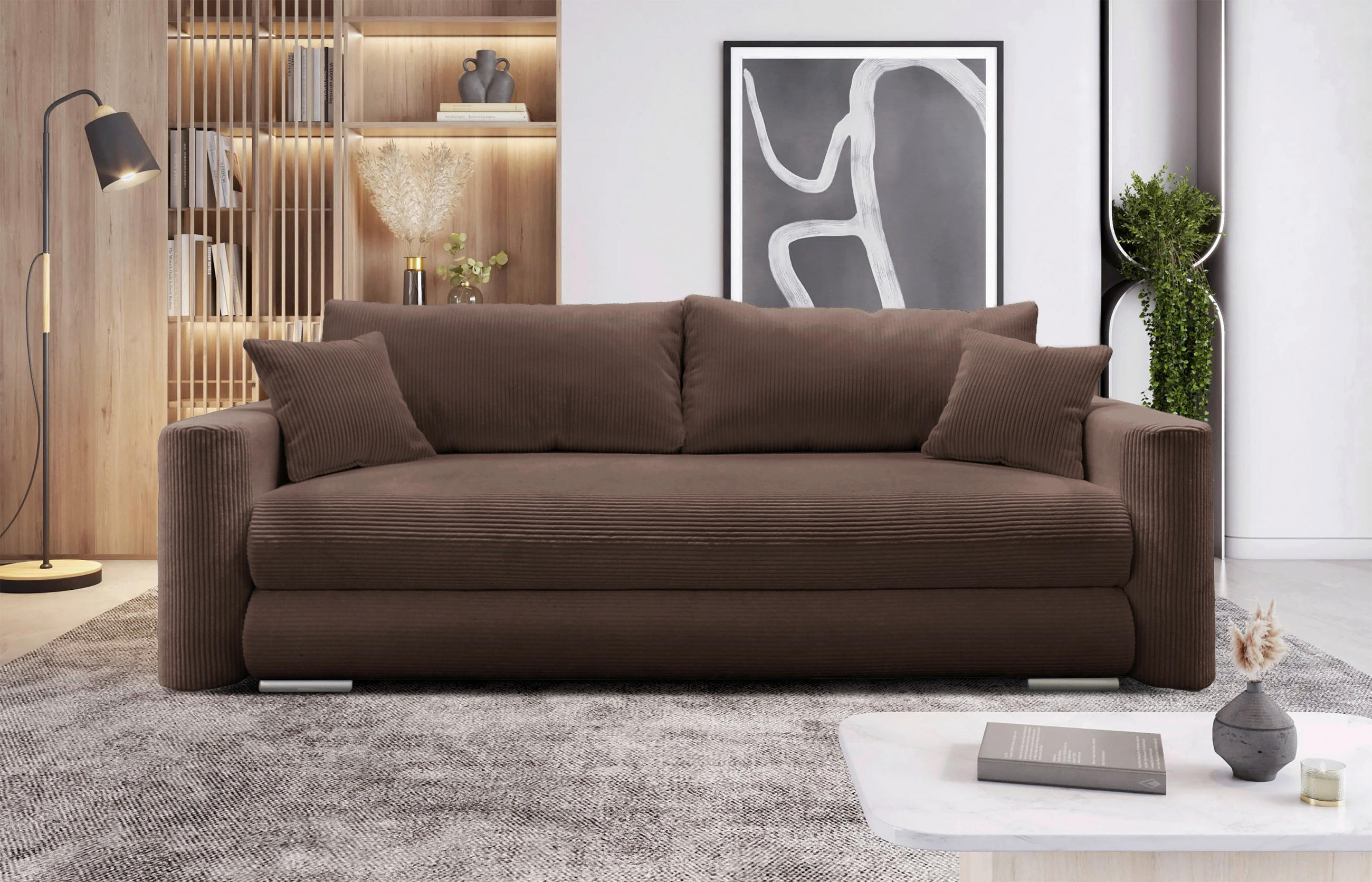 SCHLAFSOFA  in Cord Braun  - Silberfarben/Braun, Design, Kunststoff/Textil (232/88/105cm) - MID.YOU