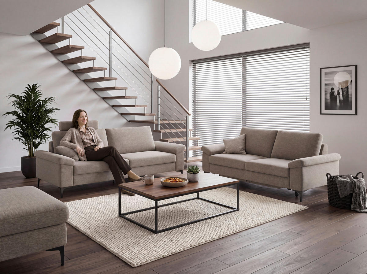 3-SITZER-SOFA Flachgewebe Taupe  - Taupe/Schwarz, Design, Holzwerkstoff/Textil (226/89/97cm) - Pure Home Lifestyle