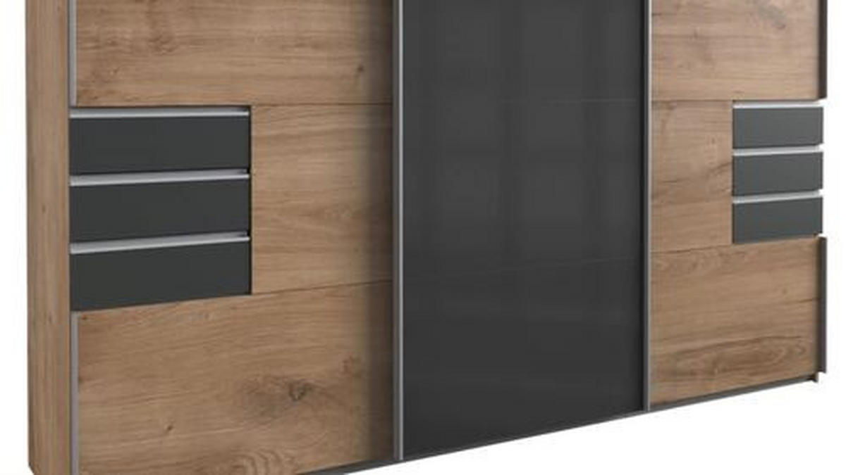 GARDEROB MED SKJUTDÖRRAR 270/208/64 cm 3-dörrar - aluminiumfärg/grafitfärgad, Klassisk, metall/trämaterial (270/208/64cm) - Premium Living