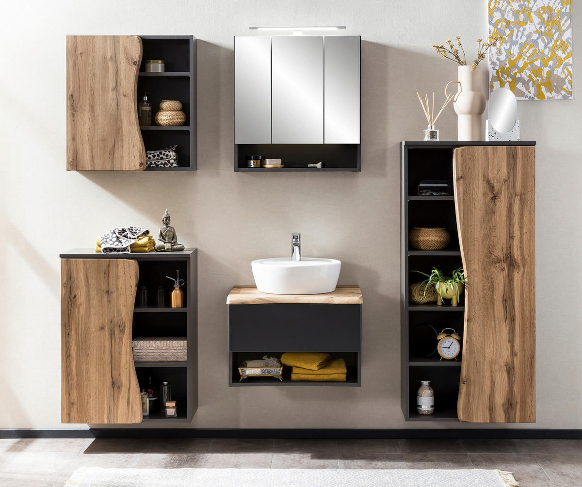 SPIEGELSCHRANK 60/64/20 cm  - Alufarben/Graphitfarben, Natur, Glas/Holzwerkstoff (60/64/20cm) - Xora