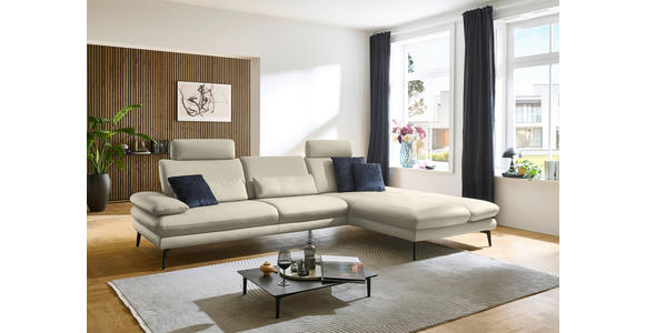 ECKSOFA in Echtleder Ecru 308/195 cm - Ecru/Schwarz, Design, Leder/Metall (308/195cm) - Dieter Knoll