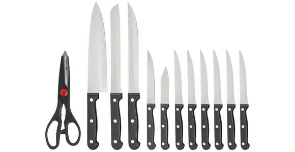 MESSERBLOCK 13-teilig  - Edelstahlfarben/Schwarz, Basics, Holz/Kunststoff - Boxxx