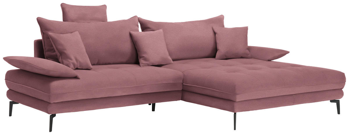 ECKSOFA PRATO Rosa Flachgewebe  - Schwarz/Rosa, MODERN, Textil/Metall (292/176cm) - MID.YOU