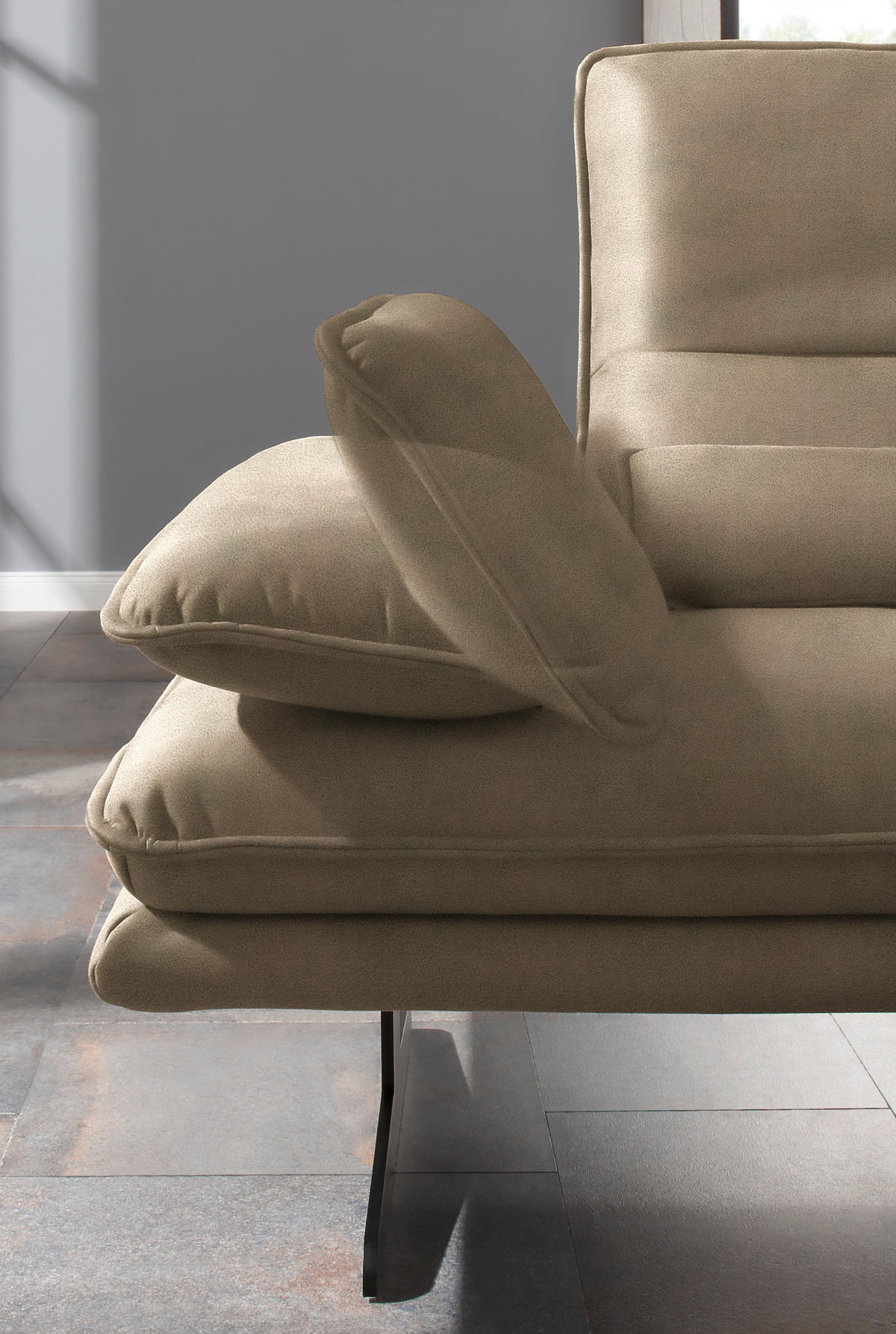 ECKSOFA in Mikrofaser Taupe  - Taupe/Schwarz, Design, Textil/Metall (291/164cm) - Chilliano