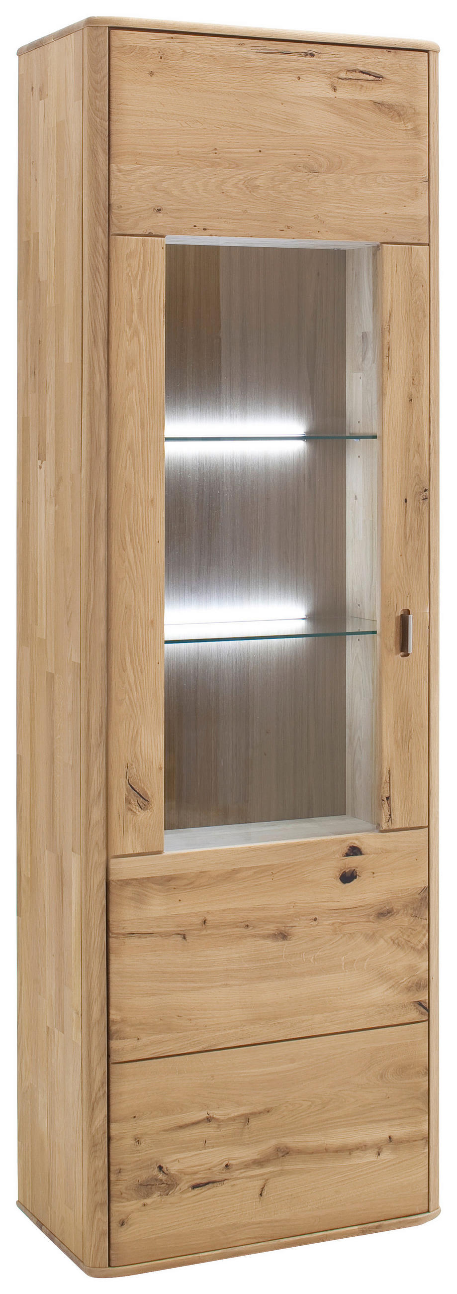 VITRINE  in massiv Balkeneiche Eichefarben  - Eichefarben/Silberfarben, Design, Glas/Holz (66/208/38cm) - Livetastic