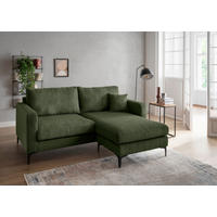 ECKSOFA in Cord Dunkelgrün  - Dunkelgrün/Schwarz, Basics, Textil/Metall (204/153cm) - Livetastic