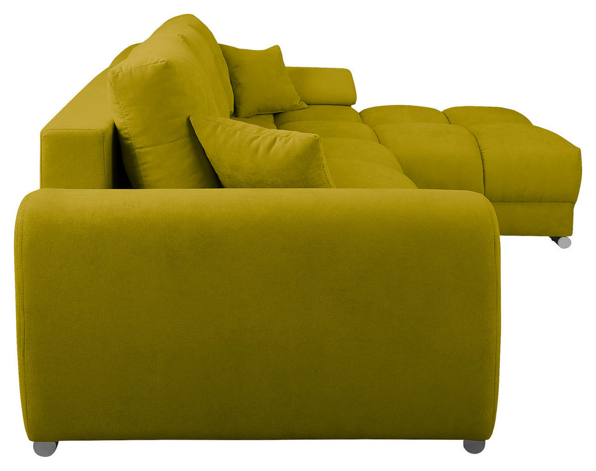 ECKSOFA in Mikrofaser Grün  - Silberfarben/Grün, Design, Textil/Metall (256/175cm) - Livetastic