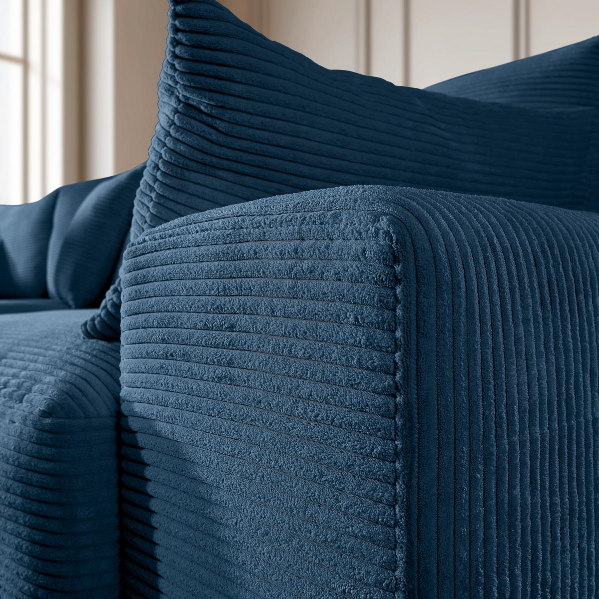 ECKSOFA in Cord Dunkelblau  - Schwarz/Dunkelblau, Design, Kunststoff/Textil (205/340cm) - Lomoco