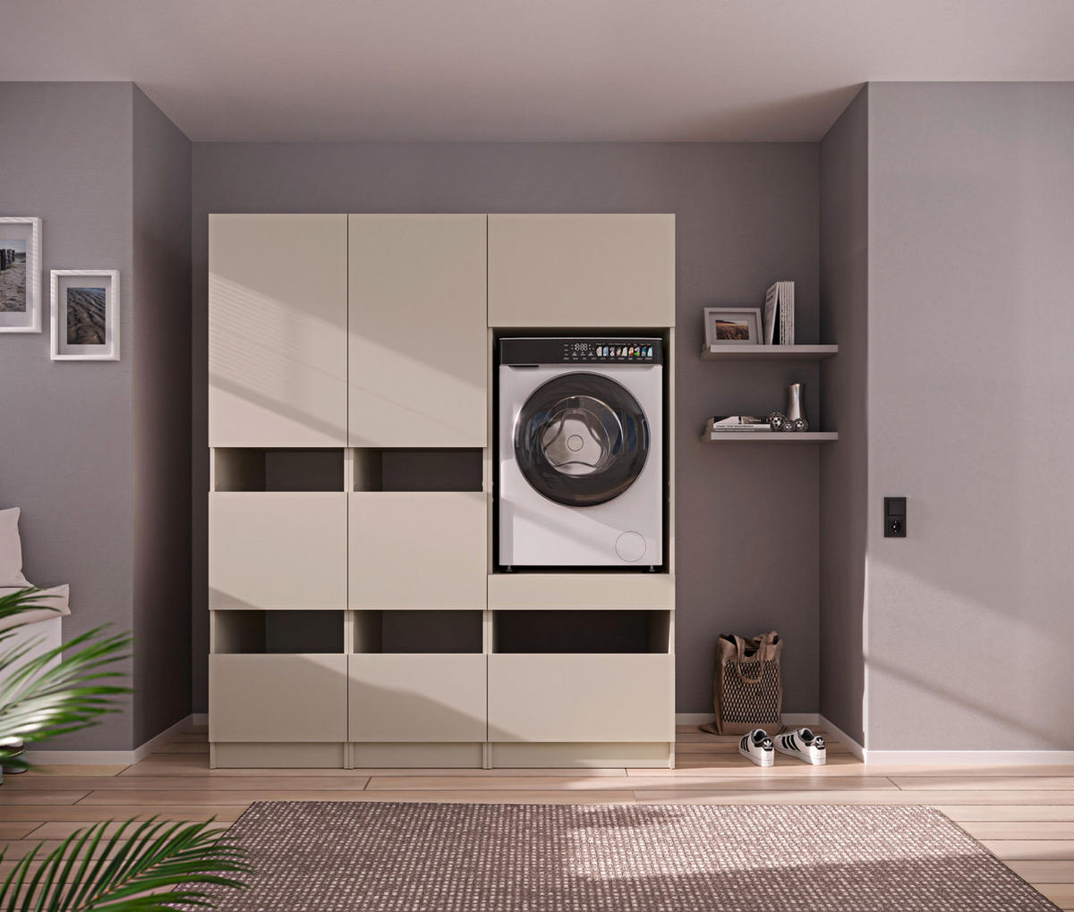 WASCHMASCHINENSCHRANK  68/200/68 cm  - Kaschmir/Schwarz, Design, Holzwerkstoff/Metall (68/200/68cm) - Milino