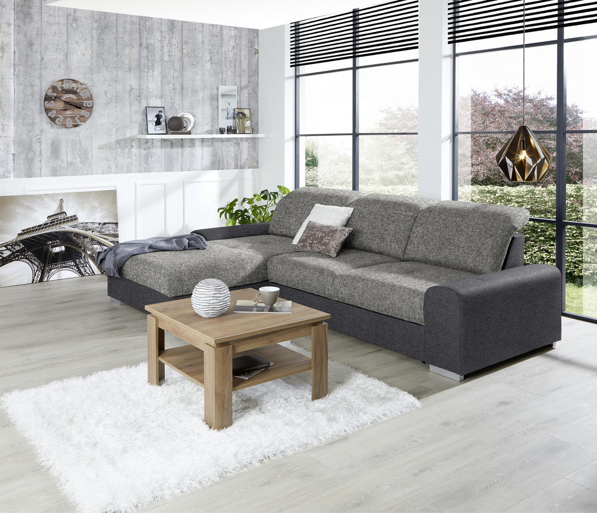HÖRNSOFFA i vävt tyg grå, mörkgrå  - mörkgrå/silver, Klassisk, trä/textil (203/286cm) - Livetastic