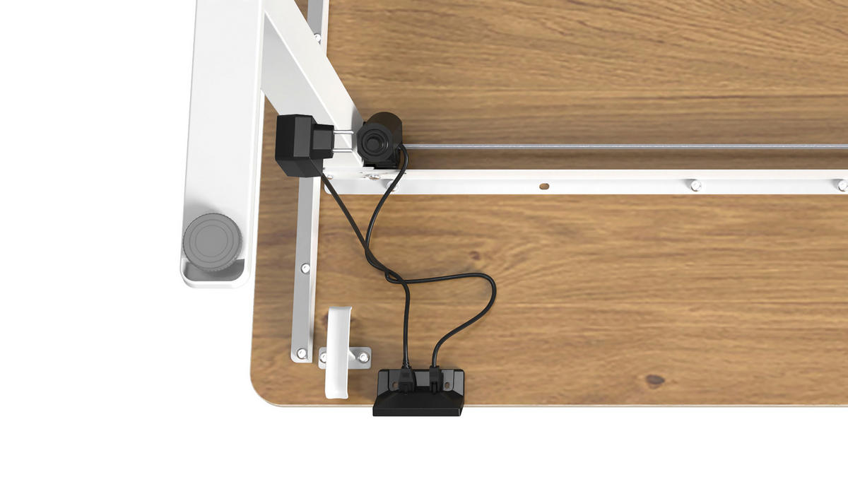 SCHREIBTISCH 120/60/70-115 cm Weiss, Plankeneiche höhenverstellbar, Memoryschalter, Getränkehalter, Headsethalter elektrisch höhenverstellbar  - Weiss/Plankeneiche, Modern, Holzwerkstoff/Kunststoff (120/60/70-115cm) - Livetastic