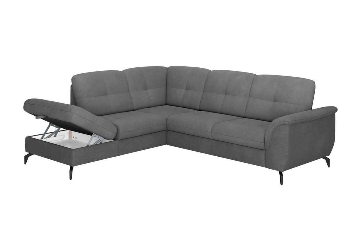 ECKSOFA ZORA E Grau Flachgewebe  - Schwarz/Grau, MODERN, Textil/Metall (212/244cm) - Sit & More