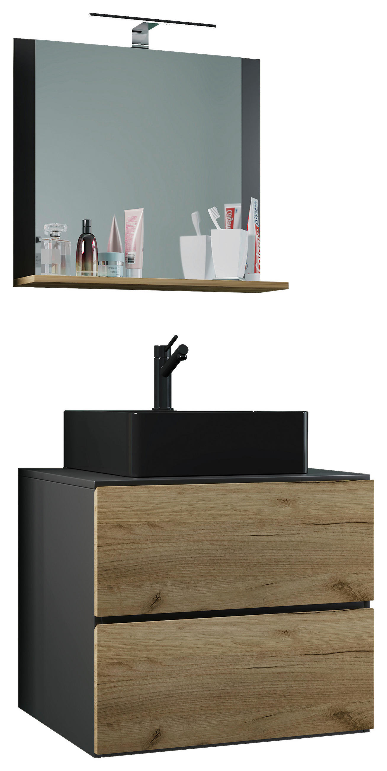 BADEZIMMER 3-teilig  in 61 cm  - Honigeiche/Anthrazit, MODERN, Glas/Keramik (61cm) - MID.YOU