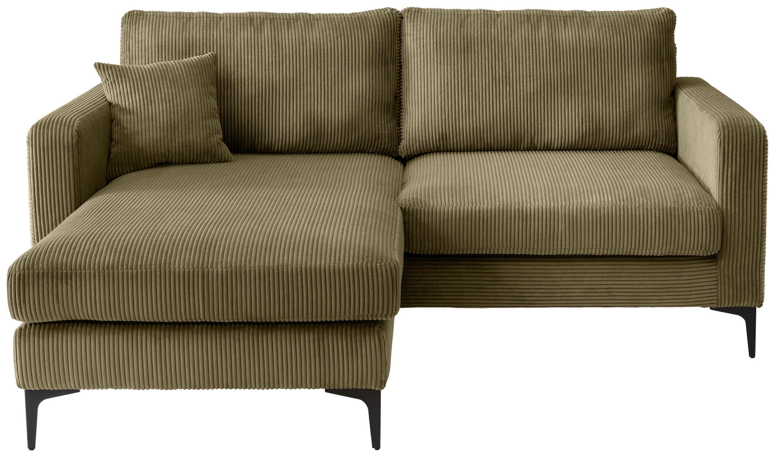 ECKSOFA in Cord Olivgrün  204/153 cm  - Schwarz/Olivgrün, Basics, Textil/Metall (204/153cm) - Livetastic
