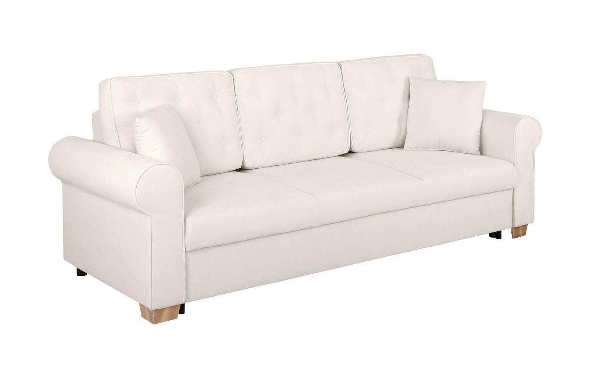 SCHLAFSOFA in Chenille Creme  - Buchefarben/Creme, Design, Holz/Textil (240/94/98cm) - MID.YOU