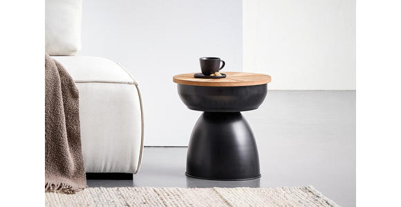 BEISTELLTISCH 40/40/42 cm Tanne massiv Naturfarben, Schwarz rund  - Schwarz/Naturfarben, LIFESTYLE, Holz/Metall (40/40/42cm) - Landscape