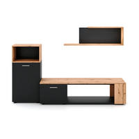 WOHNWAND 3-teilig  in Eiche Wotan, Schwarz  200/160/40 cm  - Silberfarben/Eiche Wotan, Design, Holzwerkstoff/Kunststoff (200/160/40cm) - MID.YOU
