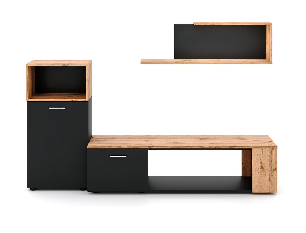 WOHNWAND 3-teilig  in Eiche Wotan, Schwarz  200/160/40 cm  - Silberfarben/Eiche Wotan, Design, Holzwerkstoff/Kunststoff (200/160/40cm) - MID.YOU