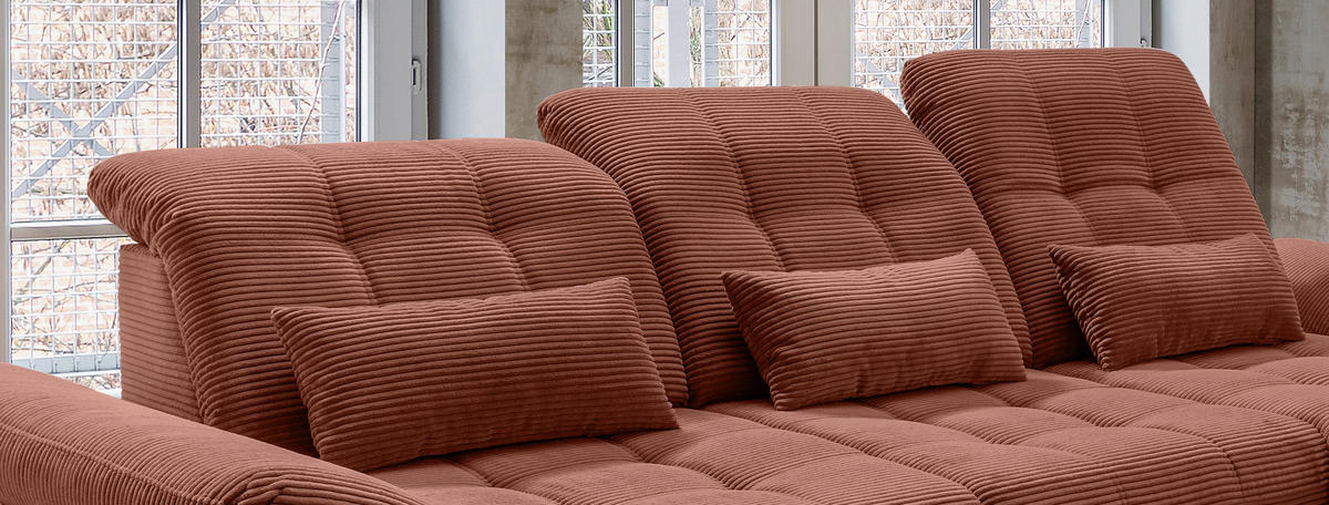 ECKSOFA Koralle Cord  - Koralle/Schwarz, MODERN, Textil/Metall (314/184cm) - Livetastic