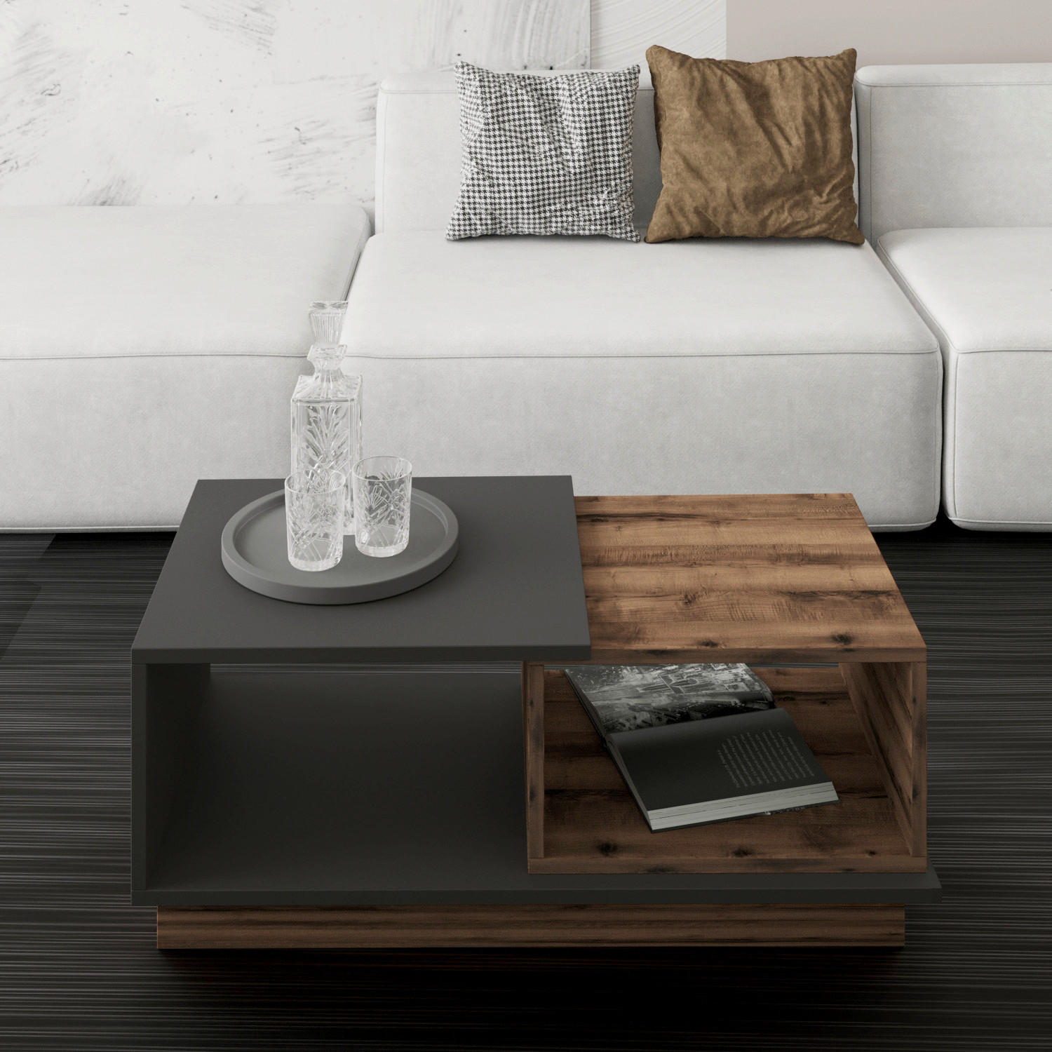 COUCHTISCH 90/45/36 cm Anthrazit, Nussbaumfarben  - Anthrazit/Nussbaumfarben, Design, Holzwerkstoff (90/45/36cm) - Livetastic