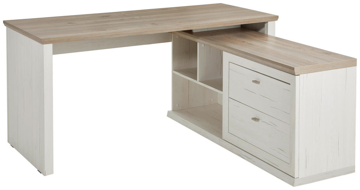 Birou de colt in material pe bază de lemn  - culoare nichel/alb, Modern, material pe bază de lemn (160/145,3/76cm) - Hom`in
