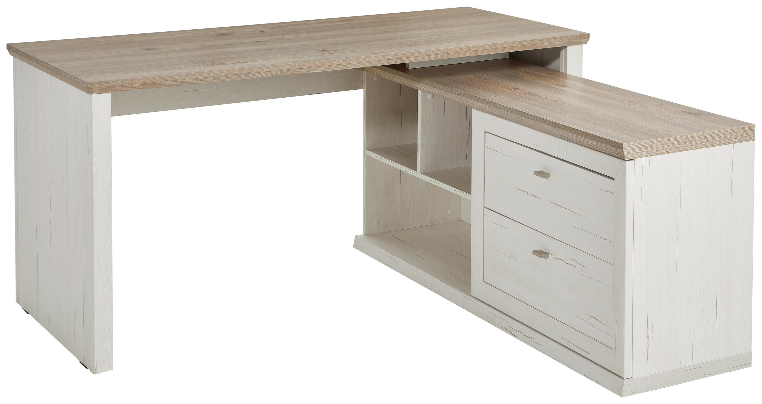 Hom`in Eckschreibtisch Grau, Weiß 145.3x76x160 cm