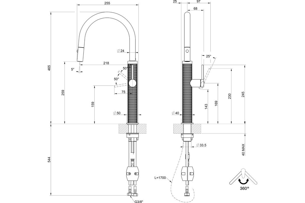 KÜCHENARMATUR - Schwarz, Basics, Metall (9,7/46,5/25,5cm) - HKT