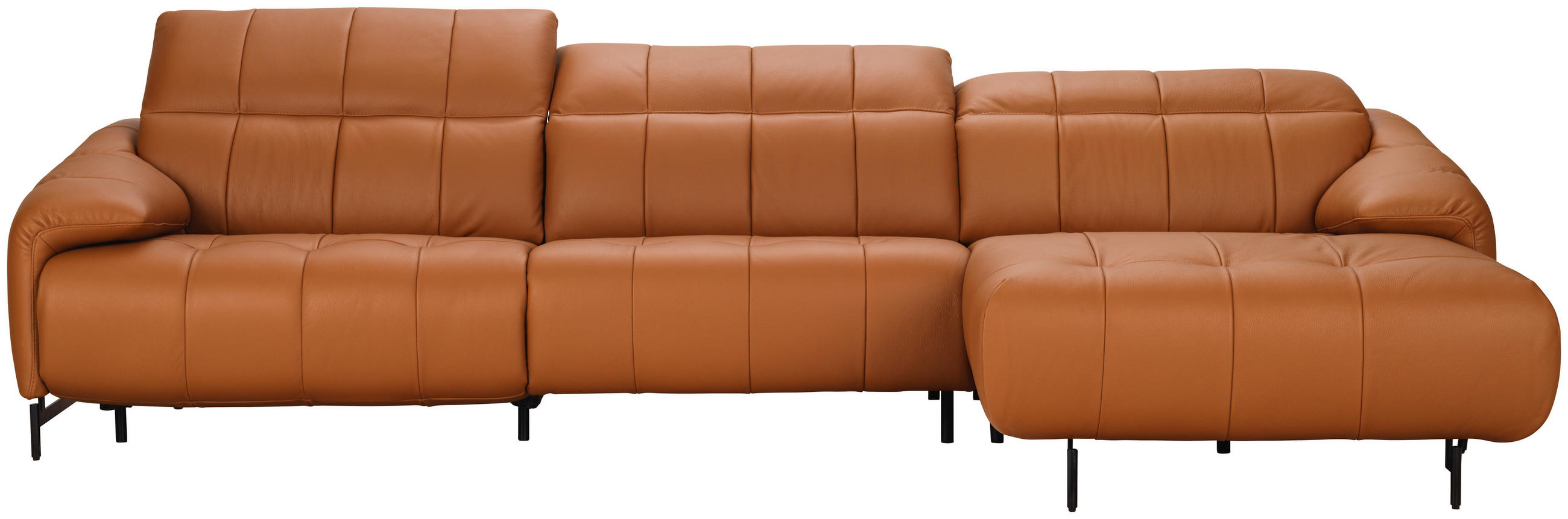 ECKSOFA Cognac Echtleder  - Cognac/Schwarz, Design, Leder/Metall (313/165cm) - Emilio Belluti