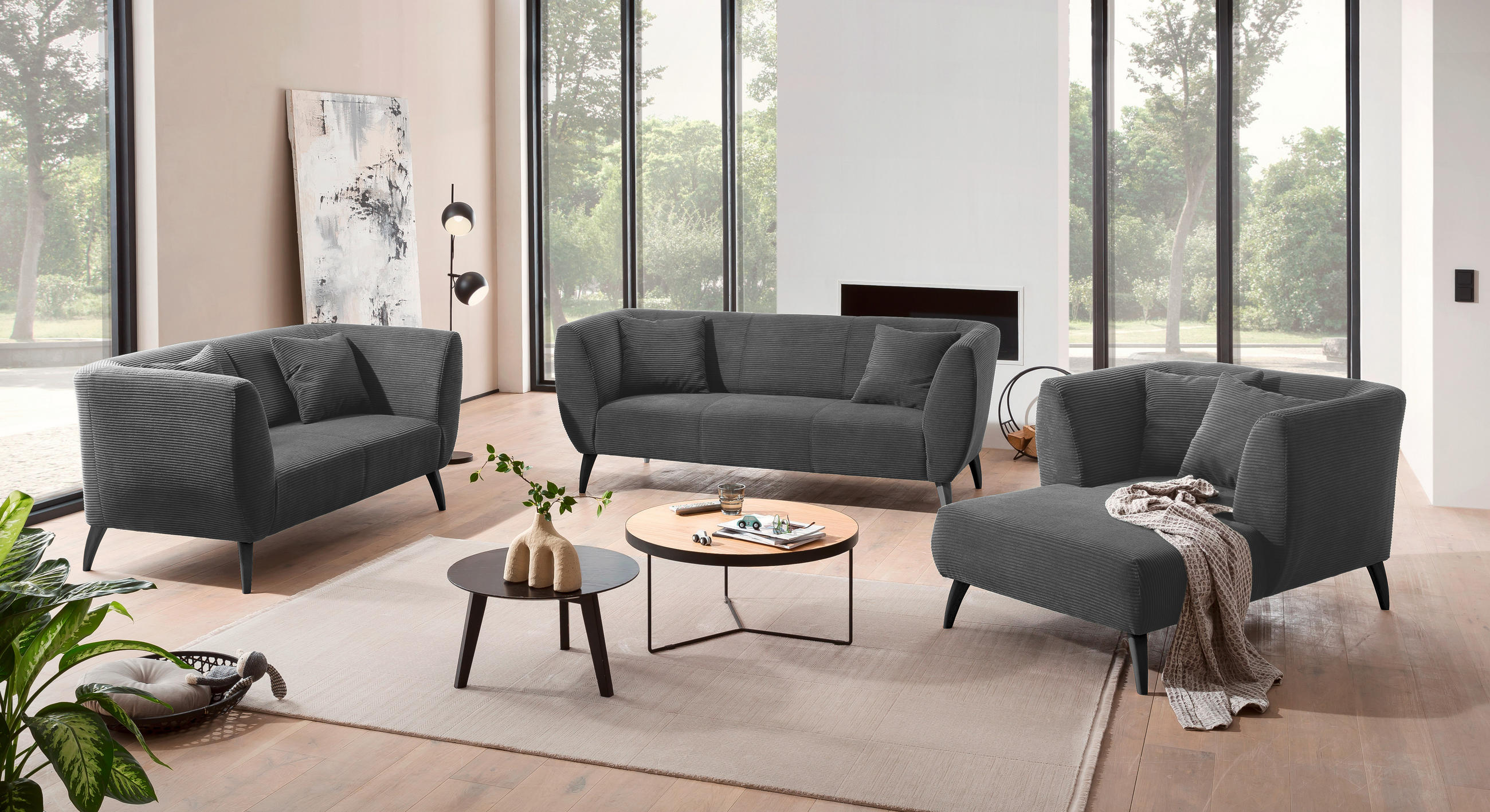 XXL-SESSEL in Cord Grau - Schwarz/Grau, Modern, Holz/Textil (108/84/155cm) - MID.YOU