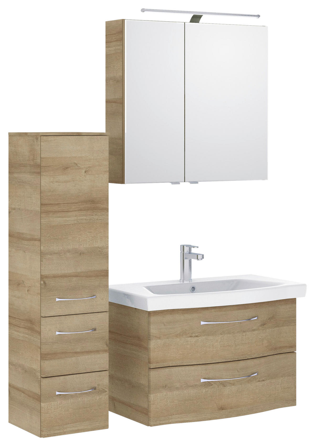 BADEZIMMER 4-teilig  in 112 cm  - Chromfarben/Eichefarben, KONVENTIONELL, Glas/Keramik (112cm) - Pelipal