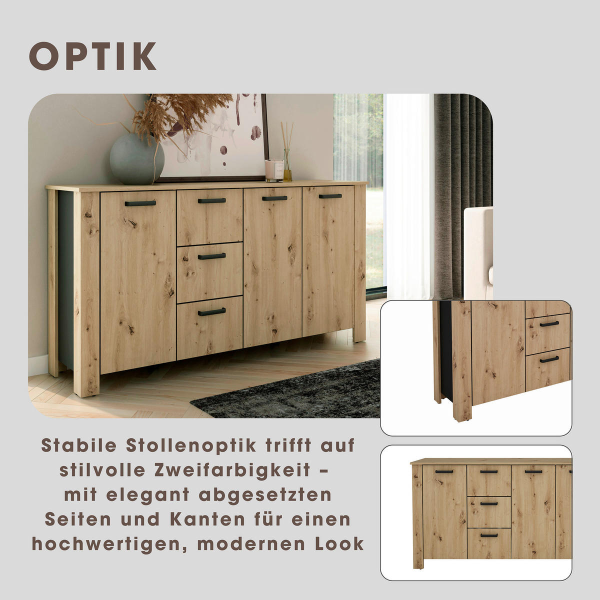 SIDEBOARD  in 160/84/40 cm  - Schwarz/Eiche Artisan, Design, Holzwerkstoff (160/84/40cm) - MID.YOU