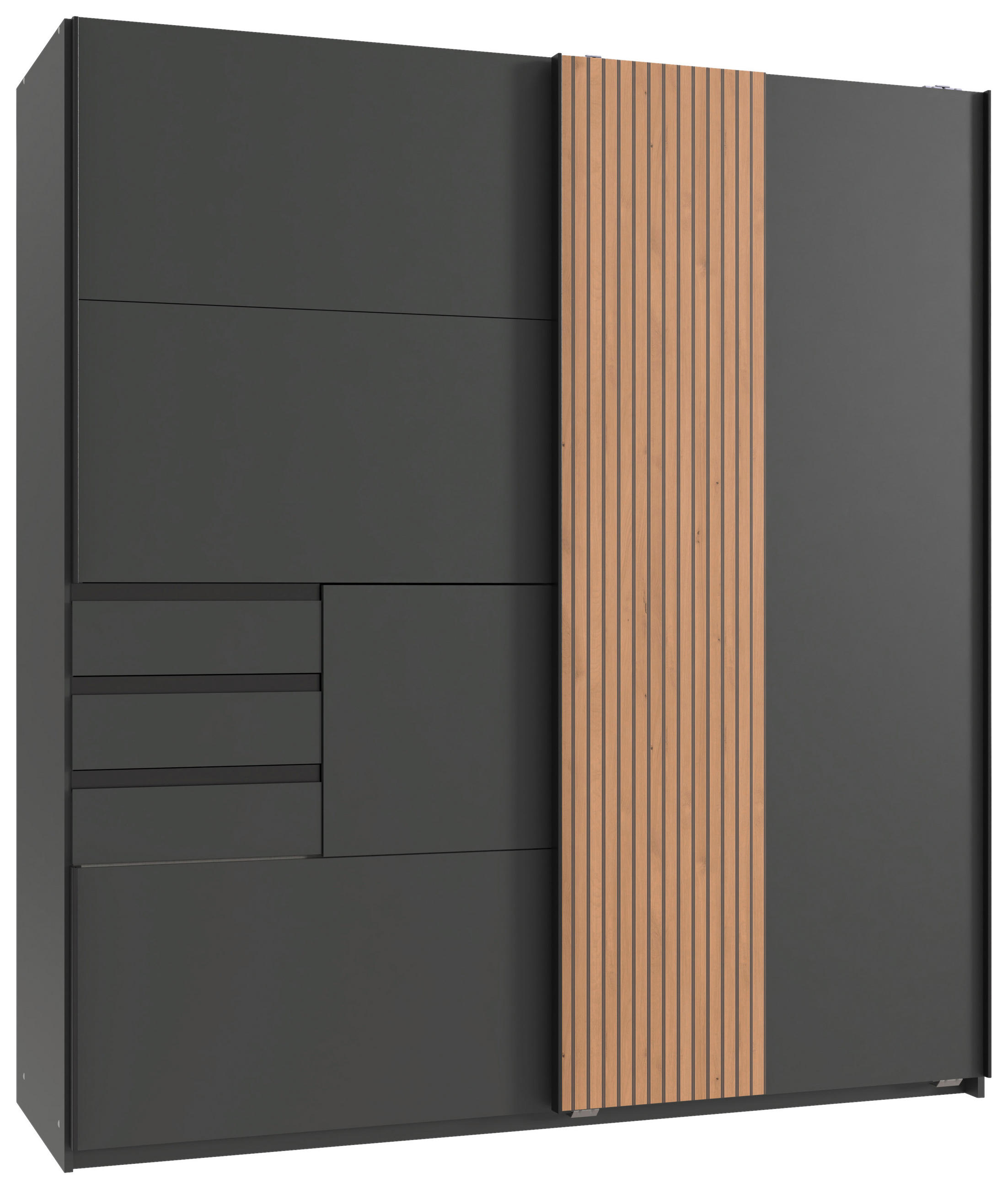 SCHWEBETÜRENSCHRANK Graphitfarben, Eiche Artisan  - Schwarz/Graphitfarben, Trend, Holzwerkstoff/Metall (180/198/65cm) - Carryhome