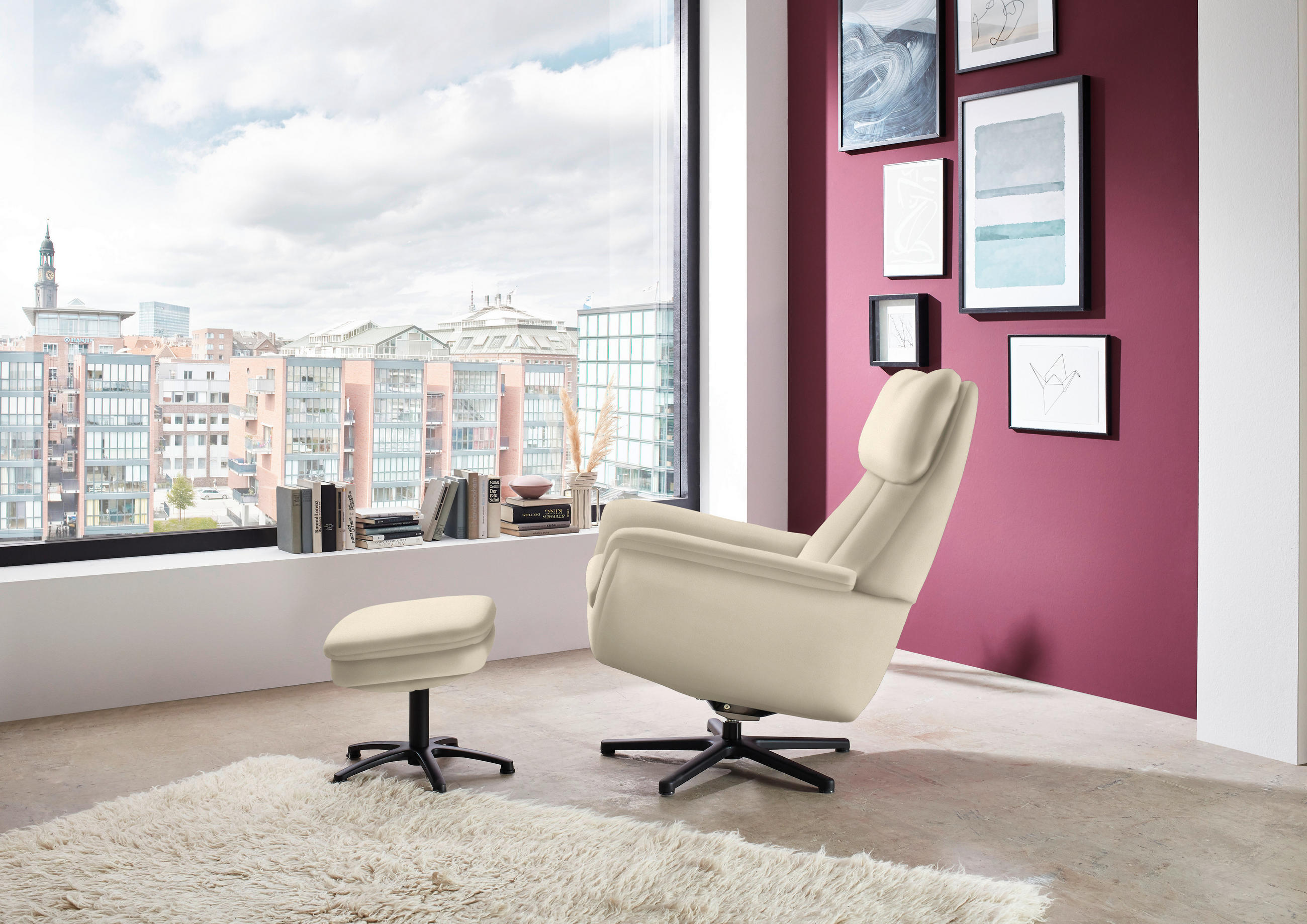 RELAXSESSEL in Textil Creme, Naturfarben  - Creme/Schwarz, Design, Textil/Metall (79/108/89cm) - Beldomo Style