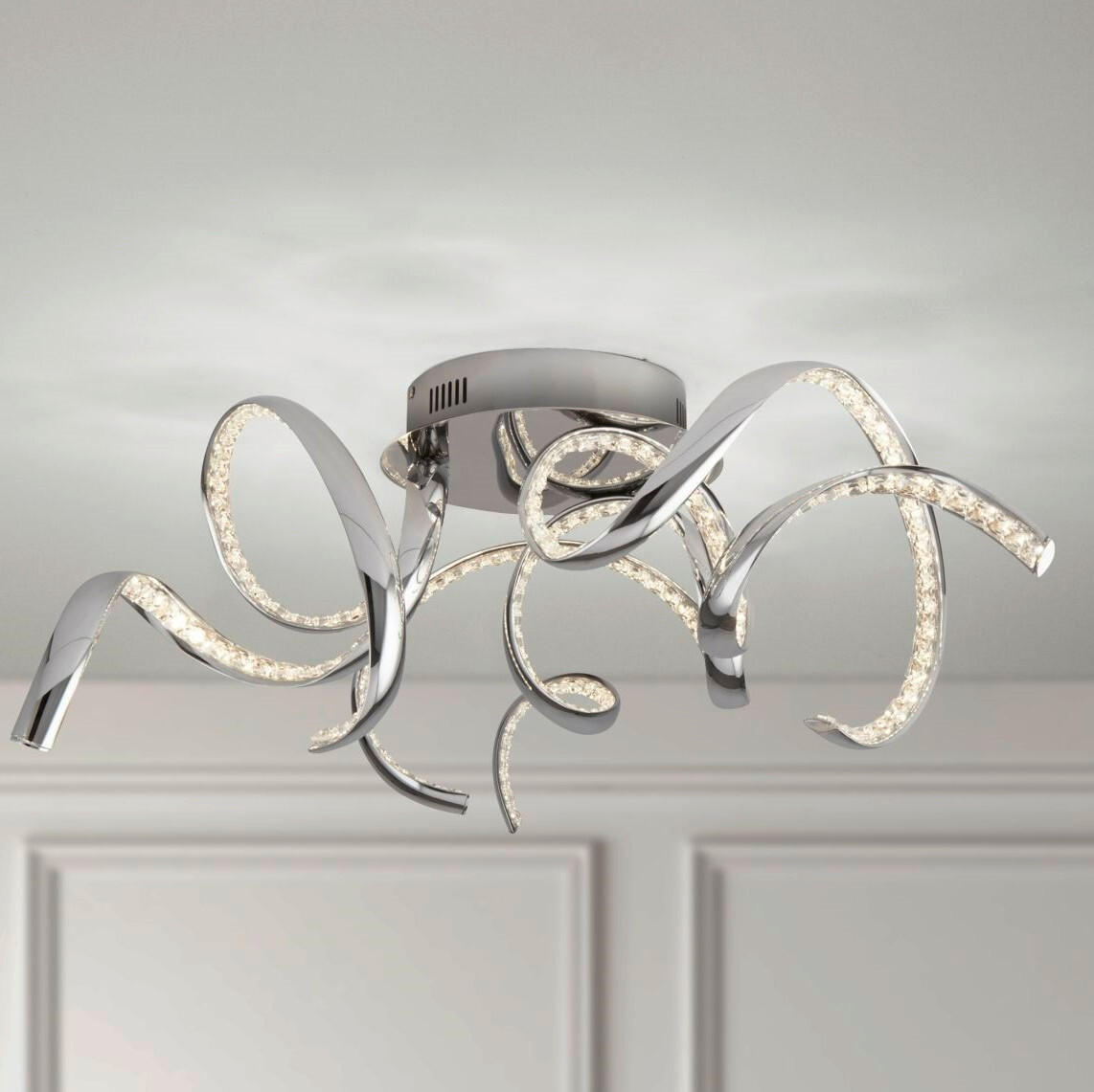 STROPNA LED-SVETILKA  Twirls 44.07 W///220-240 V/ - barve kroma/prozorno, Design, kovina/steklo (75/25cm)