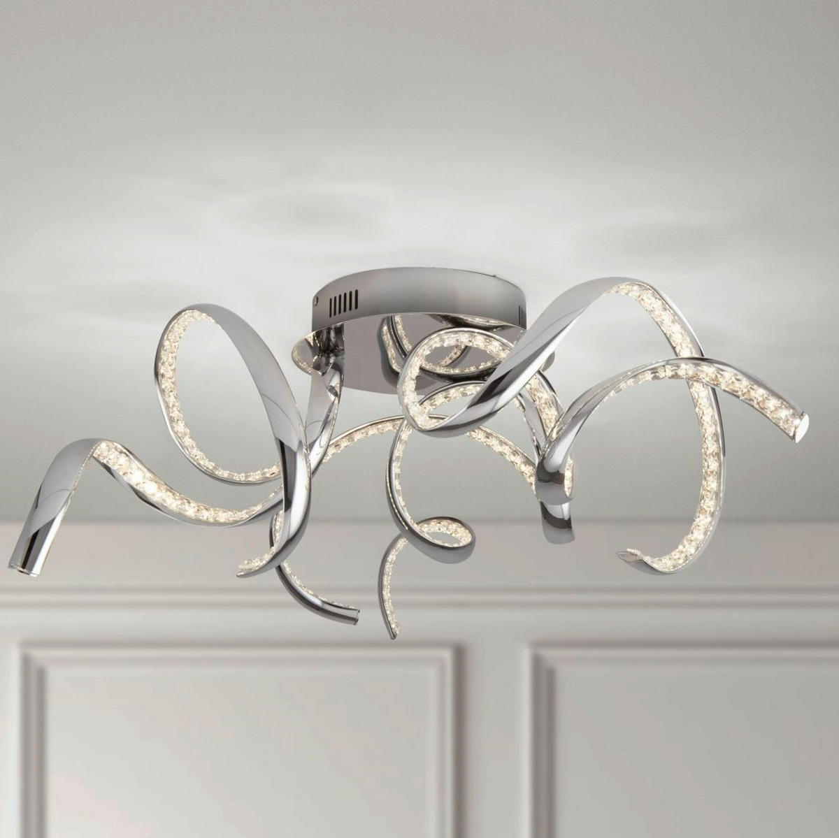 STROPNA LED-SVETILKA  Twirls 44.07 W///220-240 V/ - barve kroma/prozorno, Design, kovina/steklo (75/25cm)