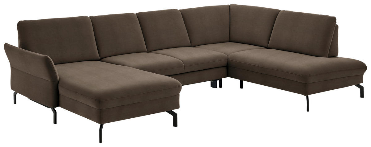 WOHNLANDSCHAFT in Velours Braun  - Schwarz/Braun, Design, Textil/Metall (179/335/220cm) - Beldomo System