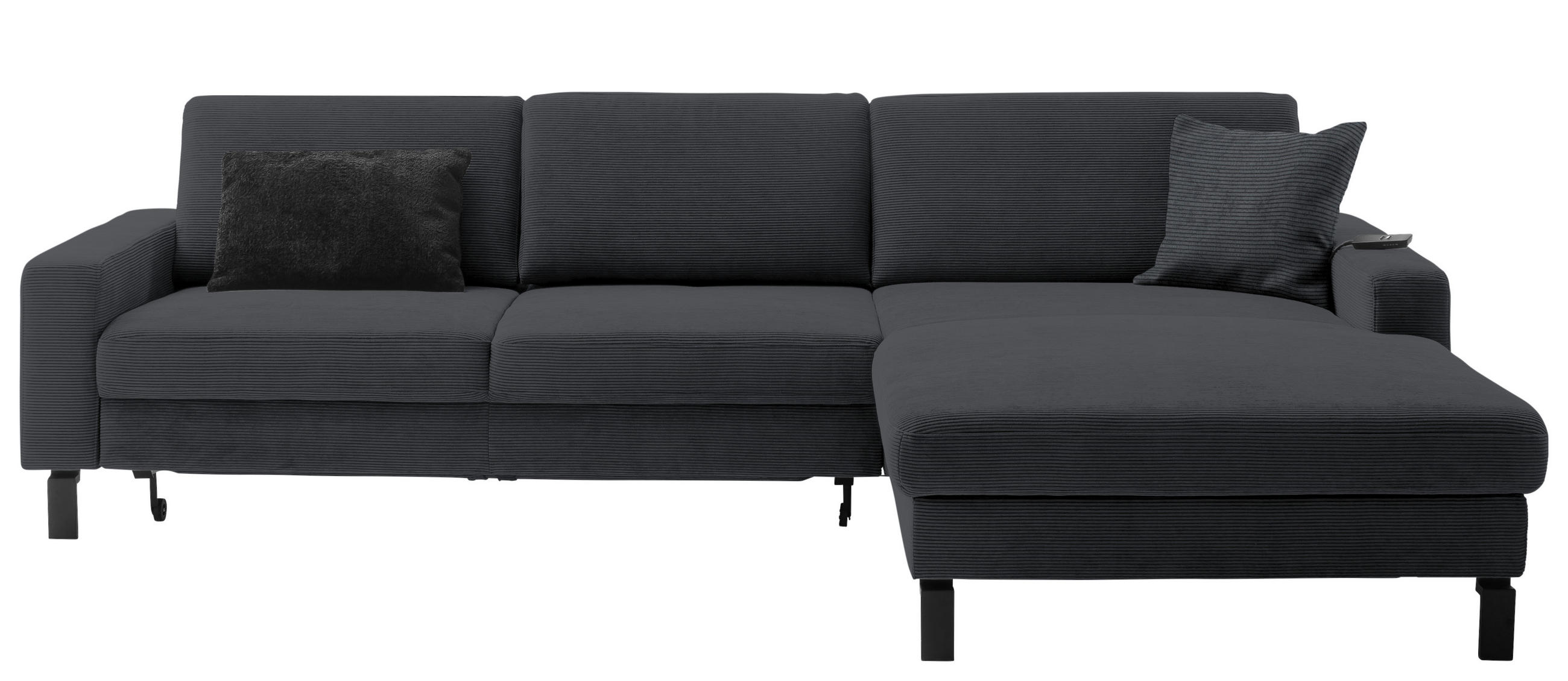 ECKSOFA in Cord Anthrazit  - Anthrazit/Schwarz, Design, Textil/Metall (298/185cm) - Pure Home Lifestyle