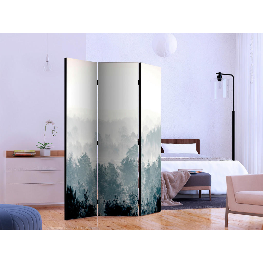 Thumbnail - artgeist Paravent, Pastellblau, Grauweiß, Holz, Textil, Kiefer, massiv, Bäume, 135x172x3 cm, Motiv auf Vorderseite, Wohn...