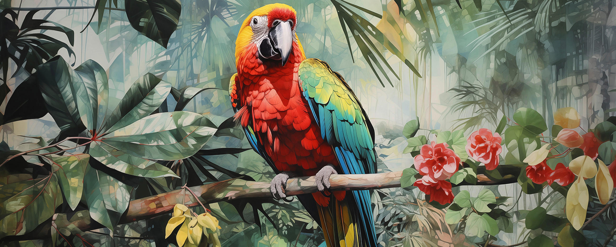 Euroart Glasbild Jungle Parrot Iii Mehrfarbig 50x125x1.40 cm